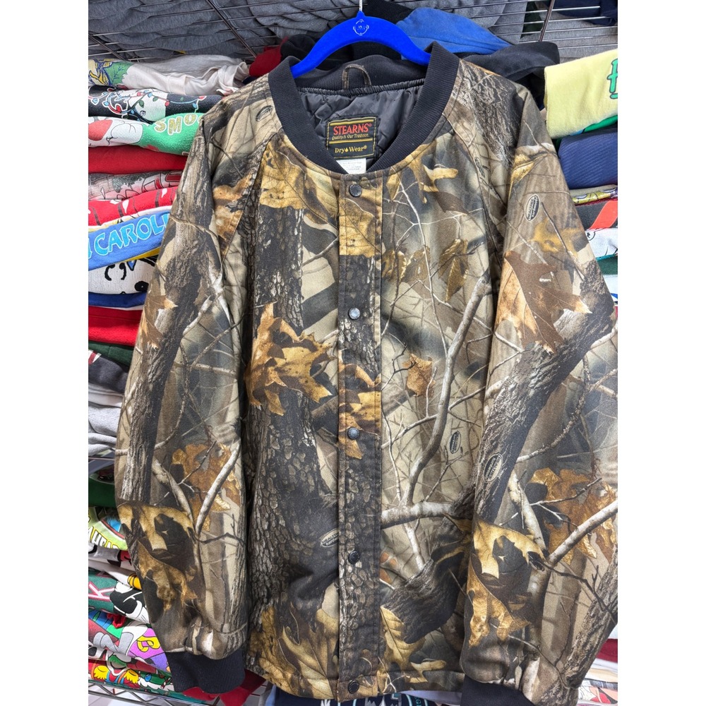 Stearns Dry Wear Camo Bomber Jacket Mens Medium Realtree Advantage Timber H780